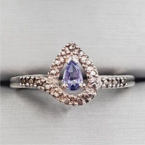 Genuine Pear - Teardrop Tanzanite 925 Sterling Silver Halo Ring